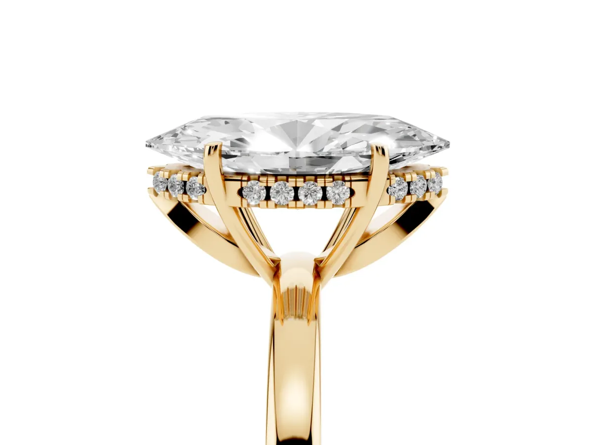 Marquise Cut Solitaire Diamond Ring with Prong Setting and Plain Band Yellow gold