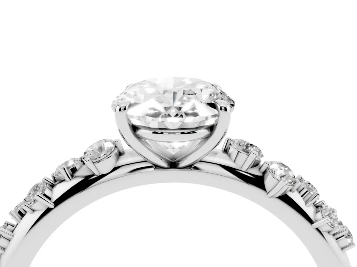Oval Cut Diamond Cluster Prong-Set Solitaire Ring Silver