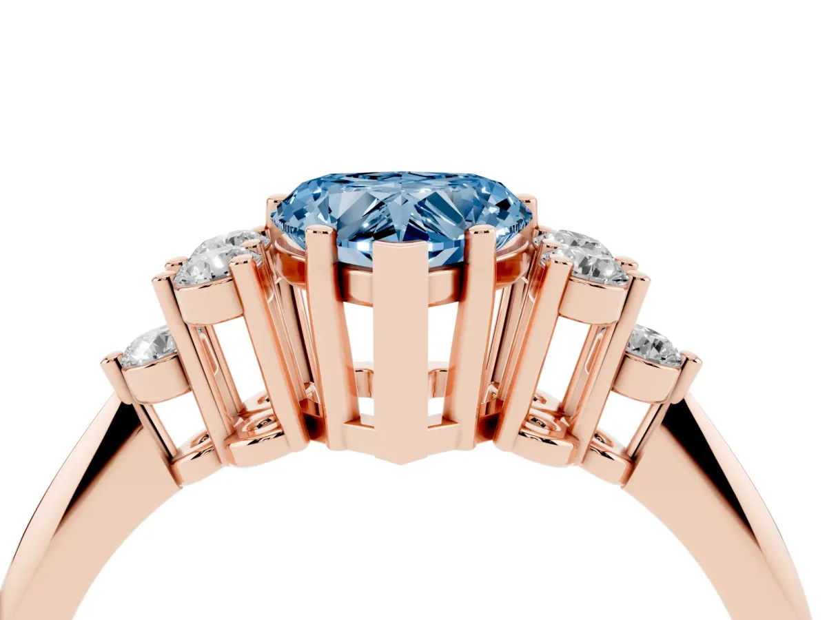 Fancy Blue Heart Cut Cut Diamond Cluster Ring with Solitaire Band and Four-Prong Setting Rose gold