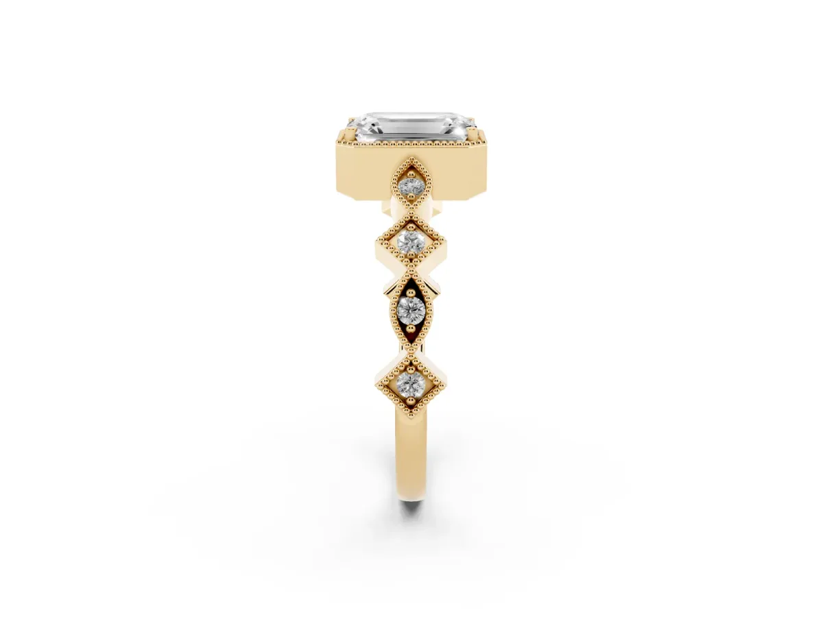 Emerald Cut Milgrain Marquise Diamond Twist Band Ring Yellow gold