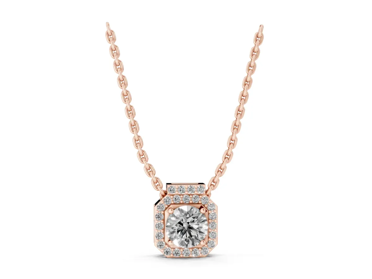 Round Halo Prong-Set Diamond Pendant Rose gold