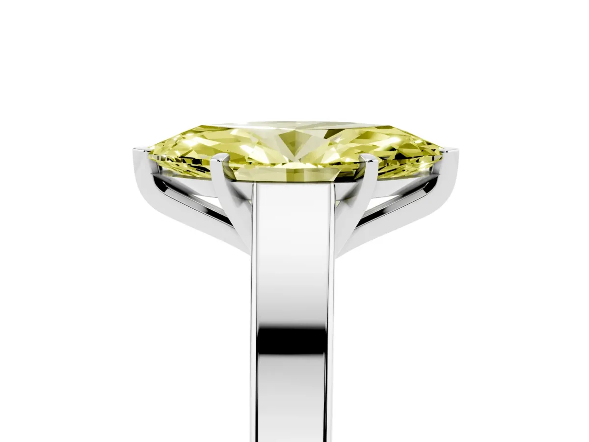 Fancy Yellow Marquise Cut Solitaire Engagement Ring with Four-Prong Setting and Tapered Band White gold