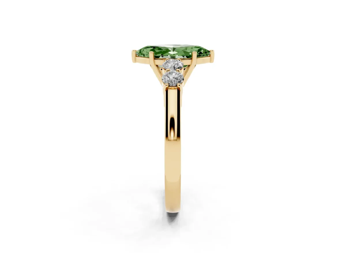 Fancy Green Marquise Cut Cut Diamond Five-Stone Prong Set White Gold Ring Yellow gold