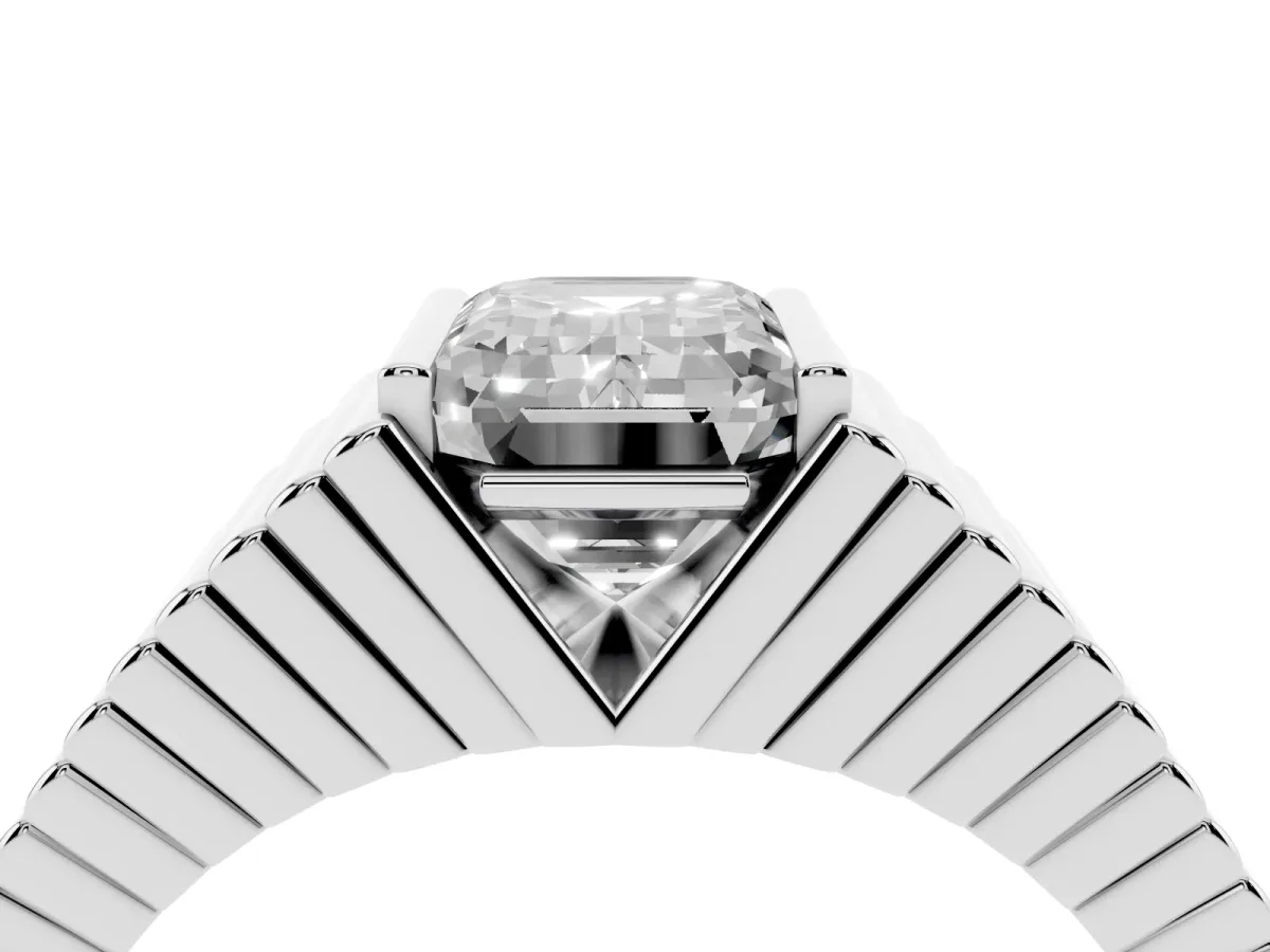 Emerald Cut Diamond Fluted Mens Ring Platinum
