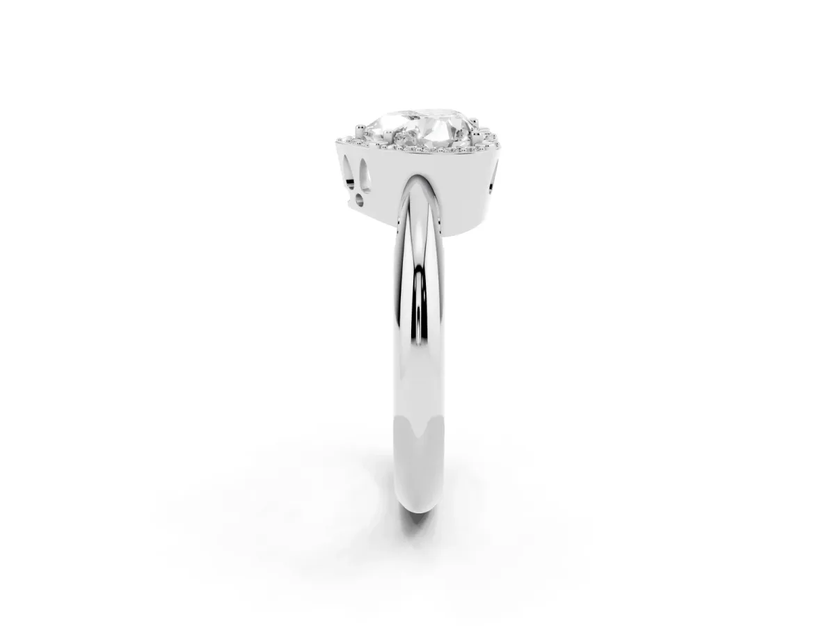Heart Cut Cut Diamond Halo Engagement Ring with Split Shank and Four-Prong Setting Silver