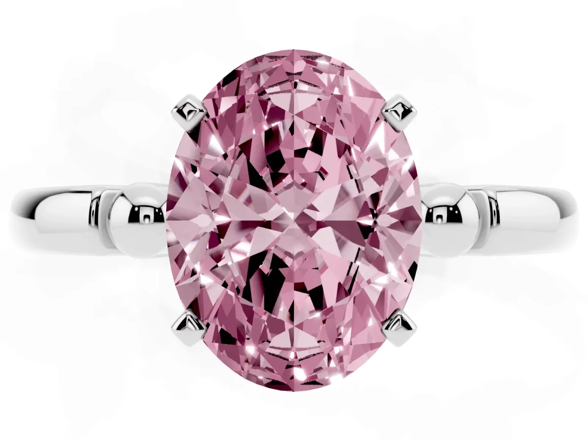 Fancy Pink Oval Cut Solitaire Beaded Band with Four-Prong Setting Platinum