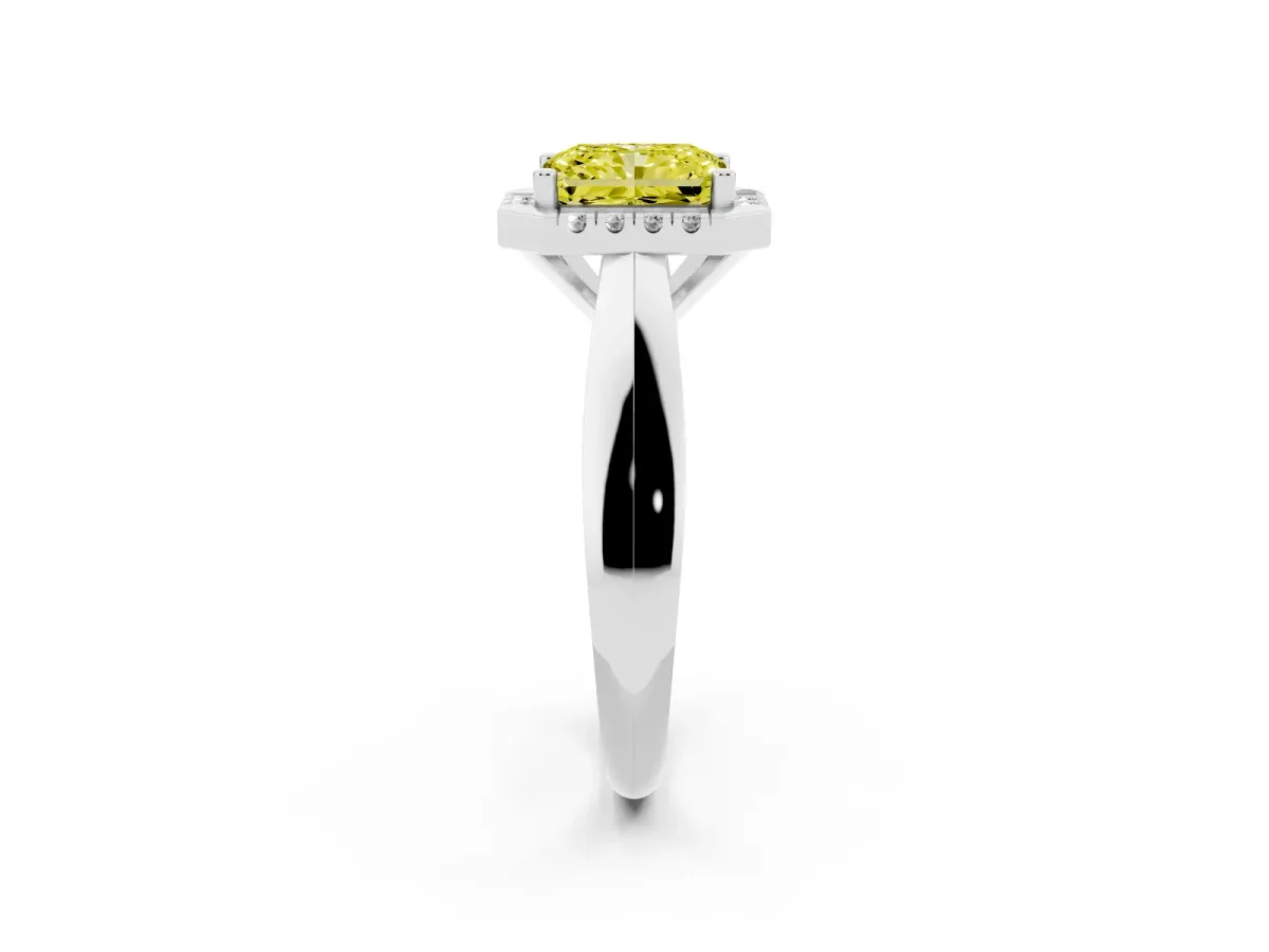 Fancy Yellow Radiant Cut Cut Halo Solitaire Engagement Ring with Square Band and Four-Prong Setting Silver