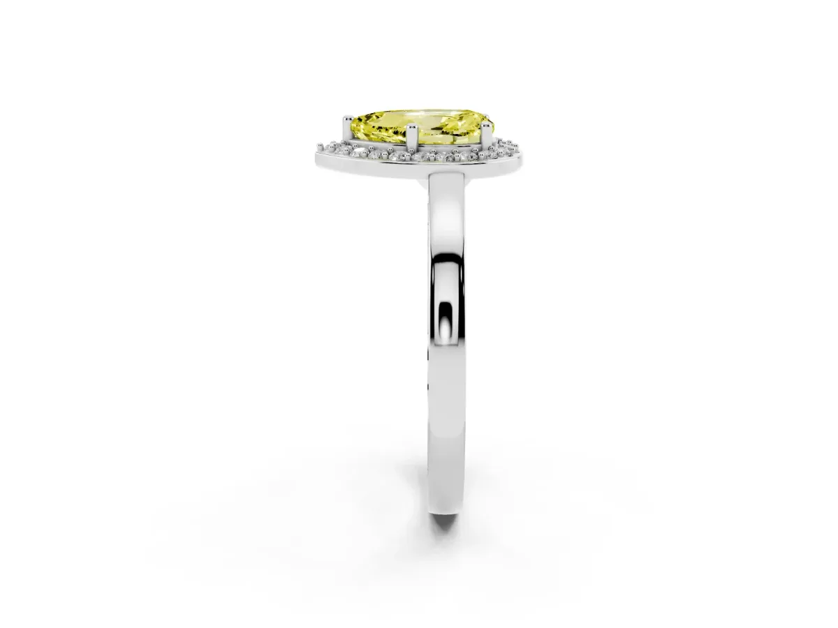 Fancy Yellow Pear Cut Halo Diamond Ring with Solitaire Band and Prong Setting Silver