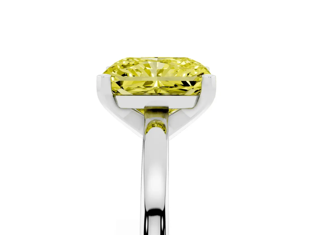 Fancy Yellow Radiant Cut Solitaire Diamond Engagement Ring with Four-Prong Setting on a Classic Band White gold