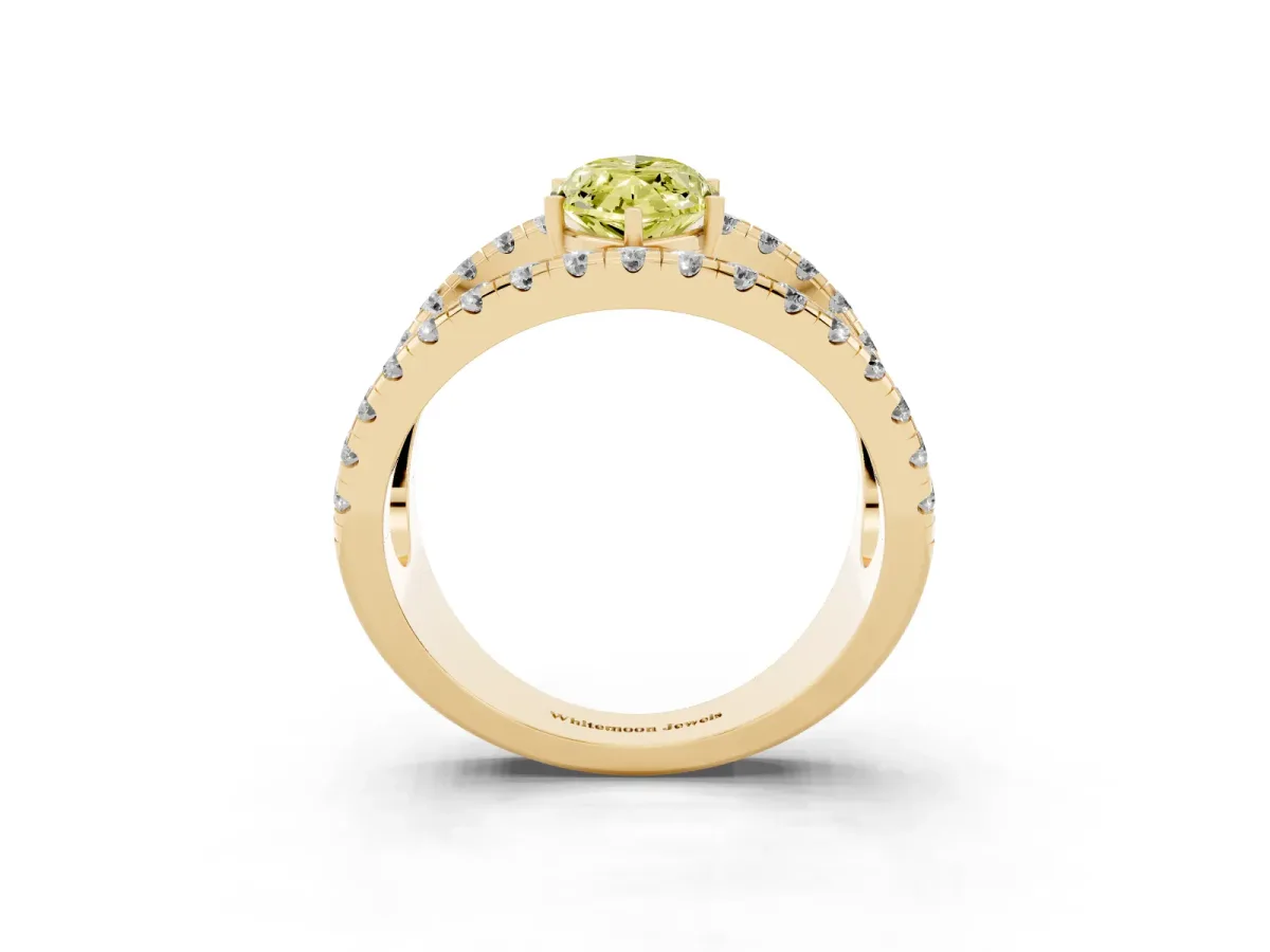 Fancy Yellow Marquise Cut Solitaire Split Shank Pave Diamond Ring Yellow gold
