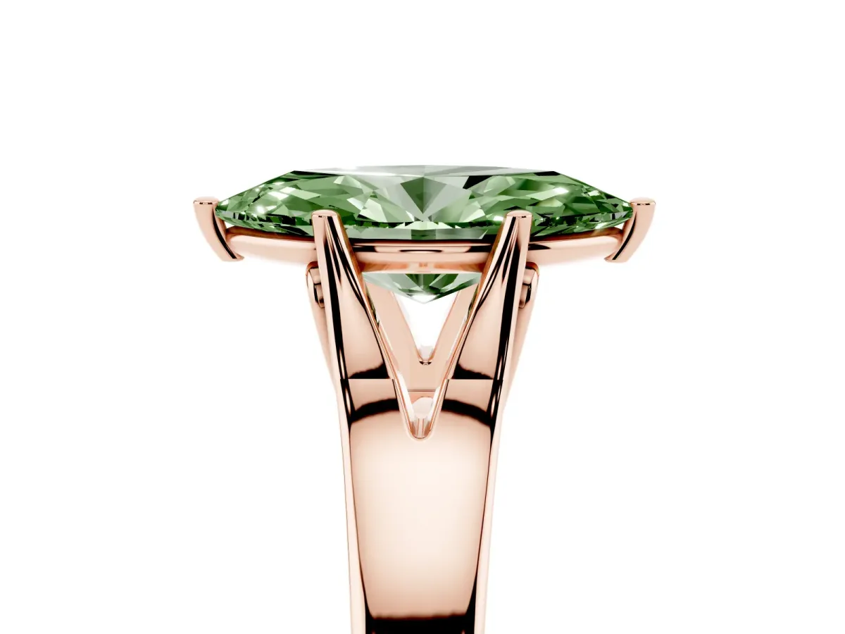 Fancy Green Marquise Cut Solitaire Diamond Ring with Cathedral Band and Four-Prong Setting Rose gold