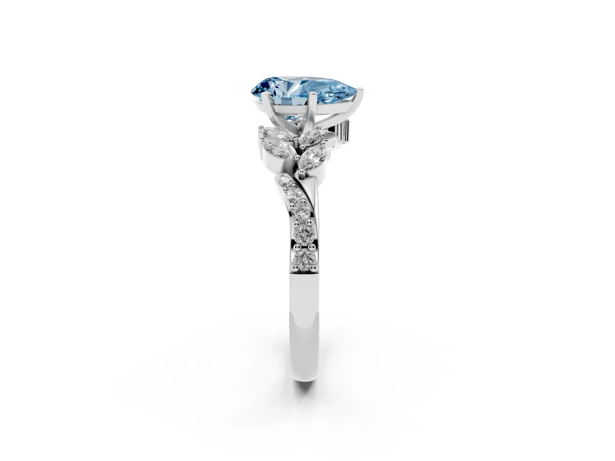 Fancy Blue Pear Cut Solitaire Marquise Twist Band with Six-Prong Setting Silver