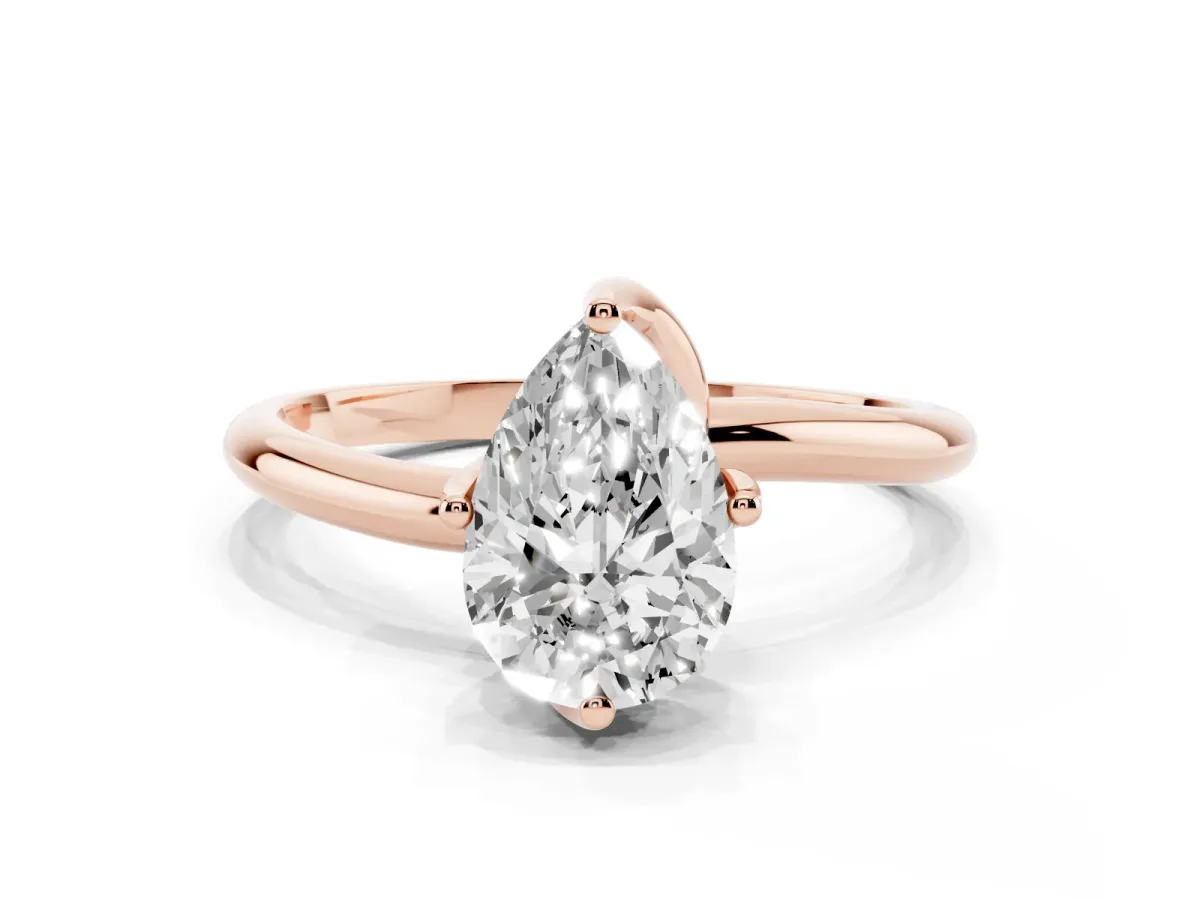 Pear Cut Diamond Solitaire Engagement Ring with Four-Prong Setting and Classic Band Rose gold