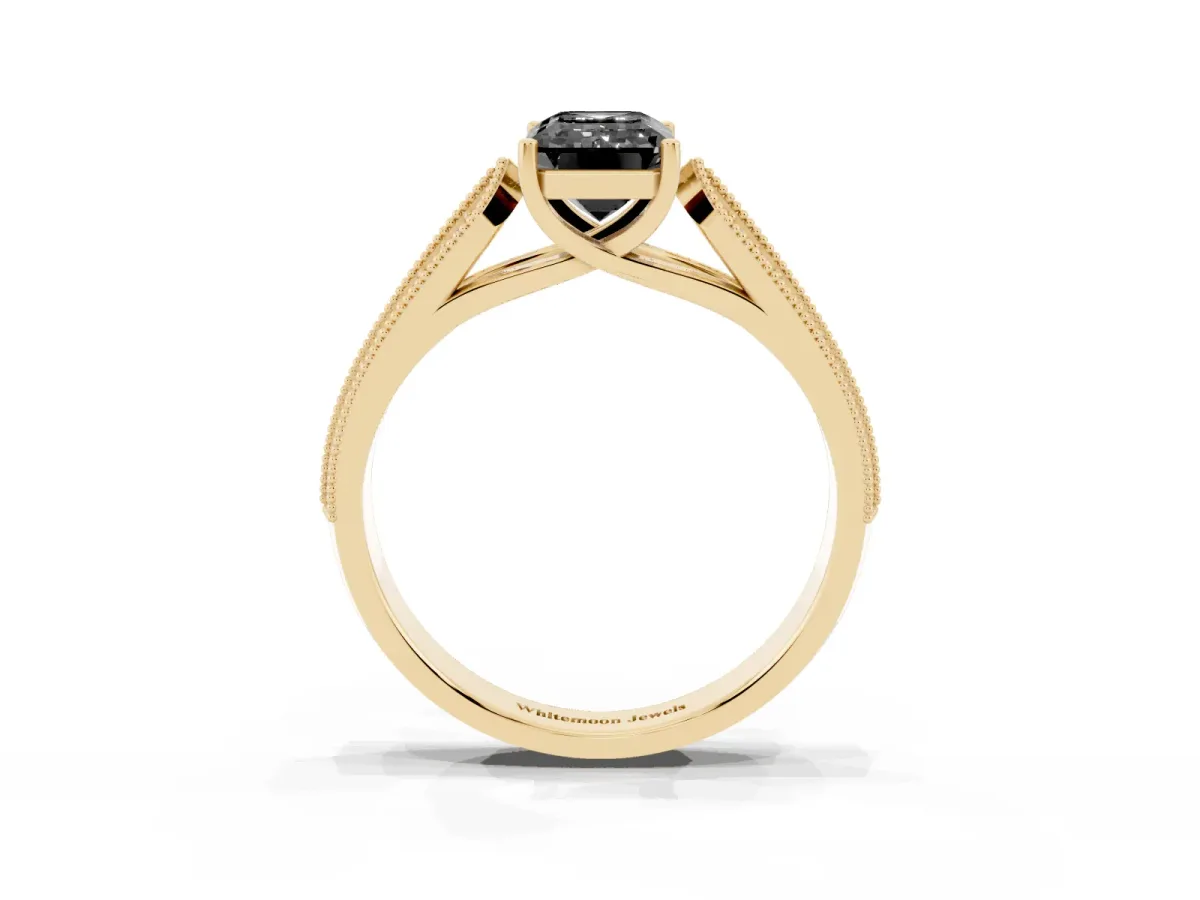 Fancy Black Emerald Cut Cut Pave Split Shank Engagement Ring with Four-Prong Setting Yellow gold