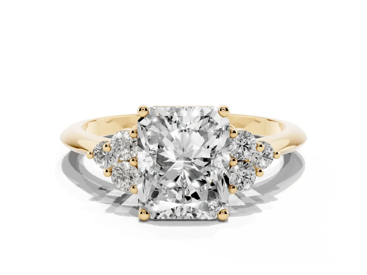 Radiant Cut Cut Diamond Cluster Ring with Solitaire Band and Four-Prong Setting Yellow gold