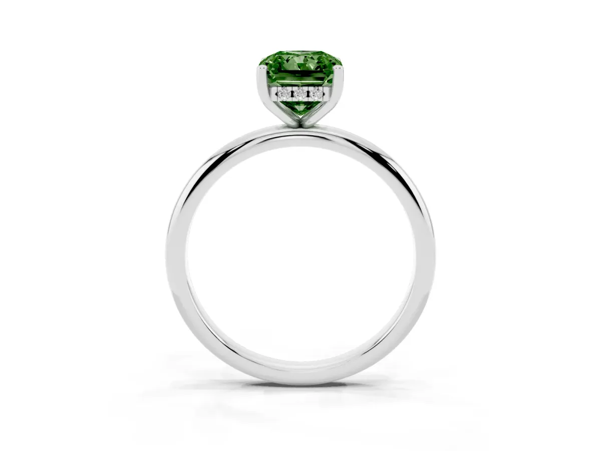Fancy Green Radiant Cut Cut Solitaire Engagement Ring with Four-Prong Setting and Classic Band White gold