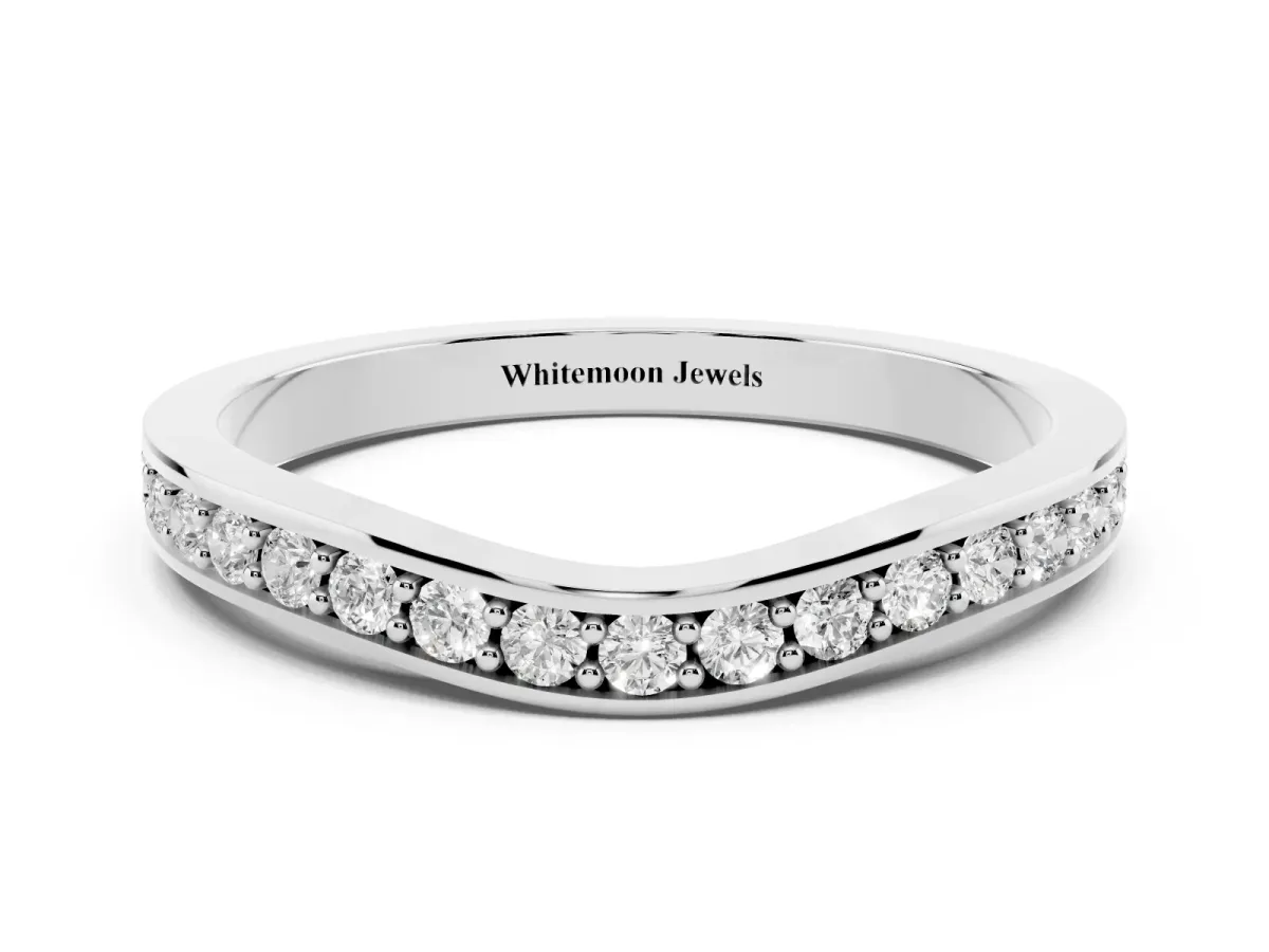 Diamond Pavé Round Cut Curved Band with Channel Setting Silver