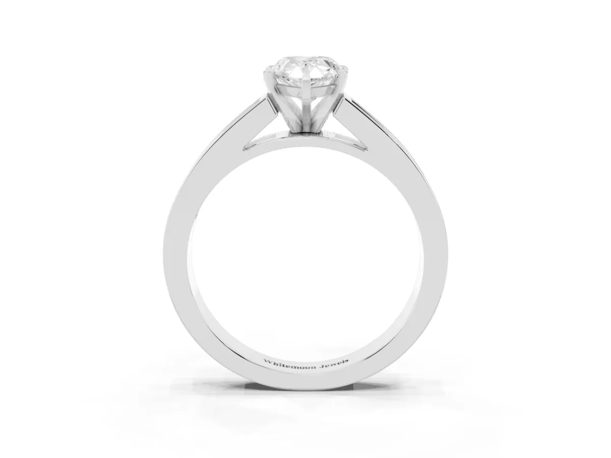Pear Cut Solitaire Diamond Ring with Channel-Set Band and Four-Prong Setting Silver