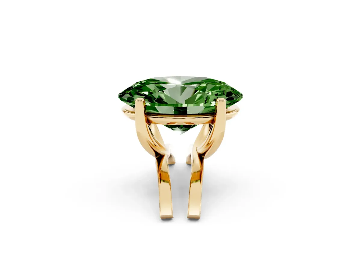 Fancy Green Oval Cut Cut Diamond Solitaire Engagement Ring with Tapered Plain Band and Four-Prong Setting Yellow gold
