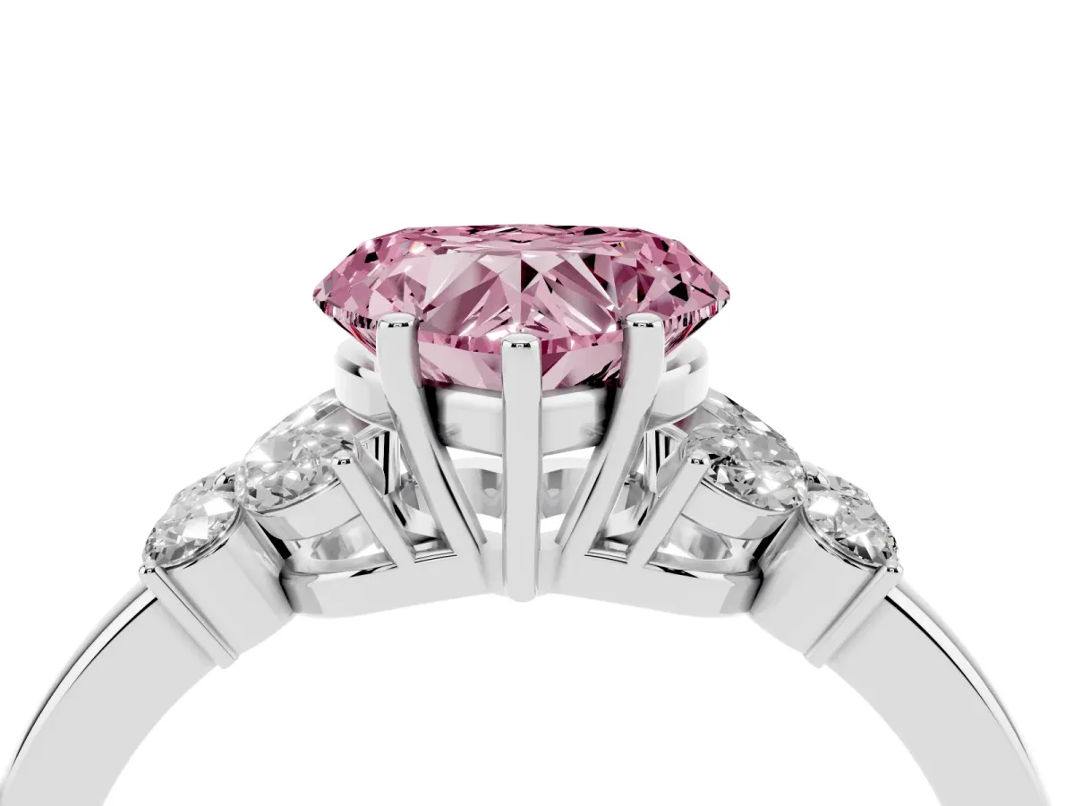 Fancy Pink Heart Cut Cut Solitaire Floral Diamond Ring with Four-Prong Setting Silver