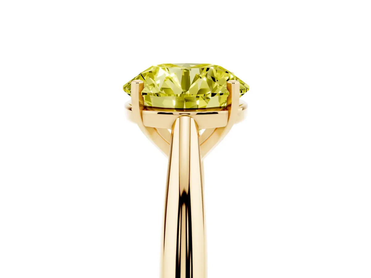 Fancy Yellow Round Cut Diamond Solitaire Engagement Ring with Cathedral Setting and Four-Prong Mount Yellow gold