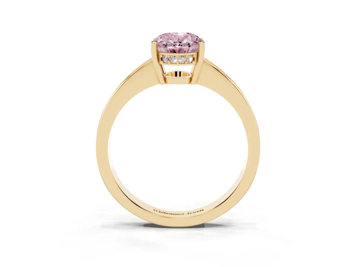 Fancy Pink Oval Cut Solitaire Pavé Band Prong Setting Ring Yellow gold