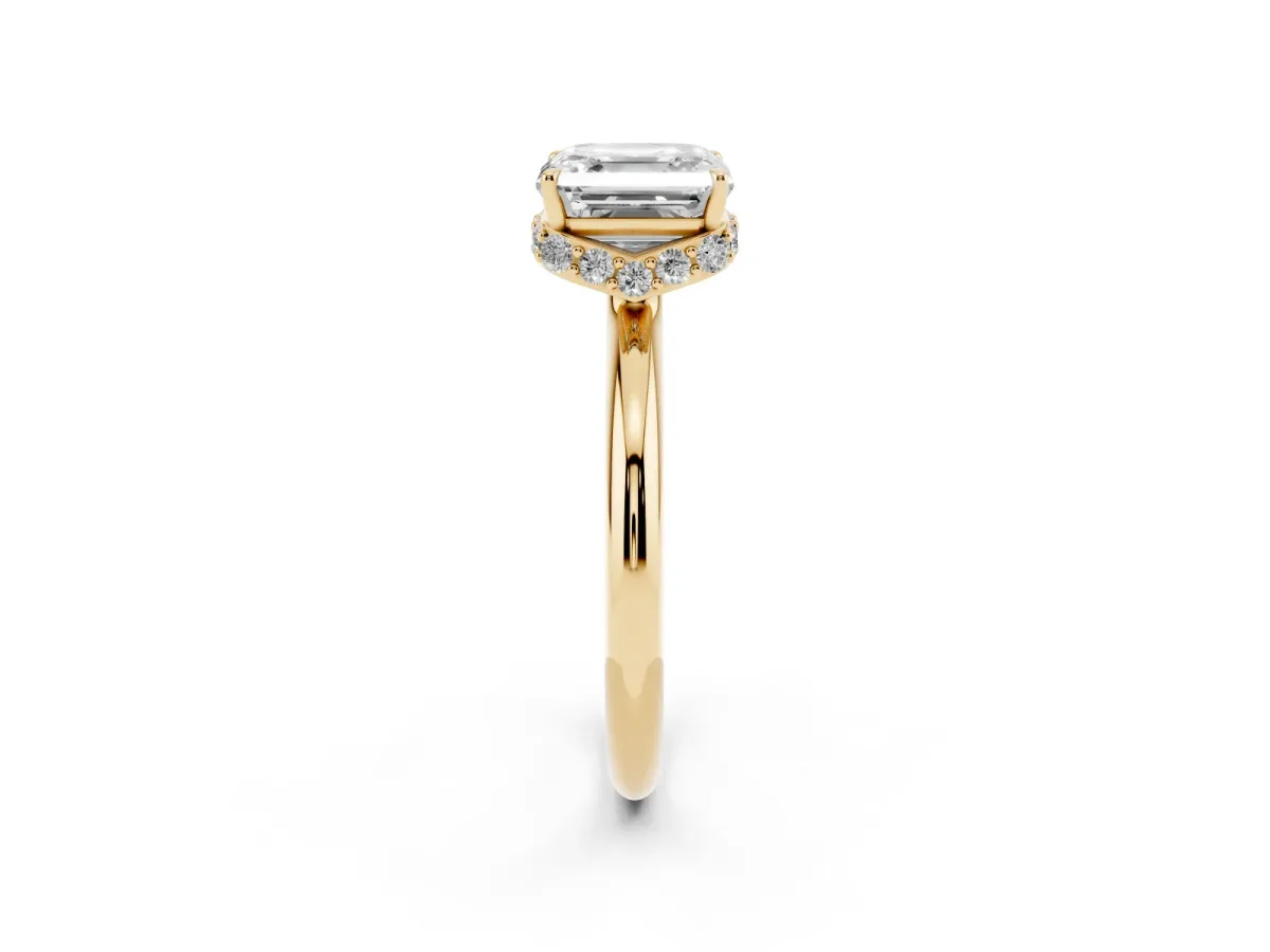 Asscher Cut Brilliant Solitaire Engagement Ring with Six-Prong Setting and Classic Band Yellow gold