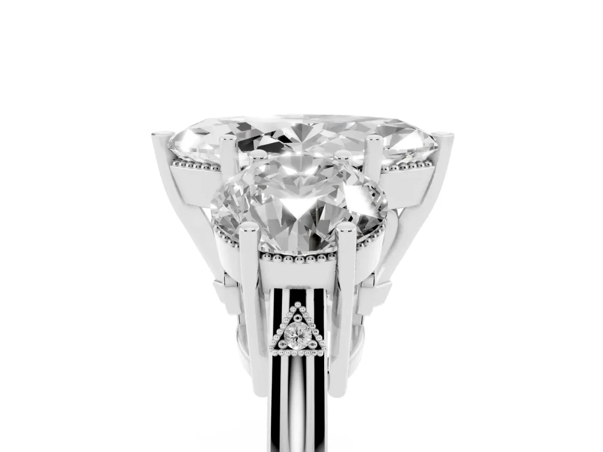 Three-Stone Marquise Cut Diamond Engagement Ring with Prong Setting on a Classic Band Silver