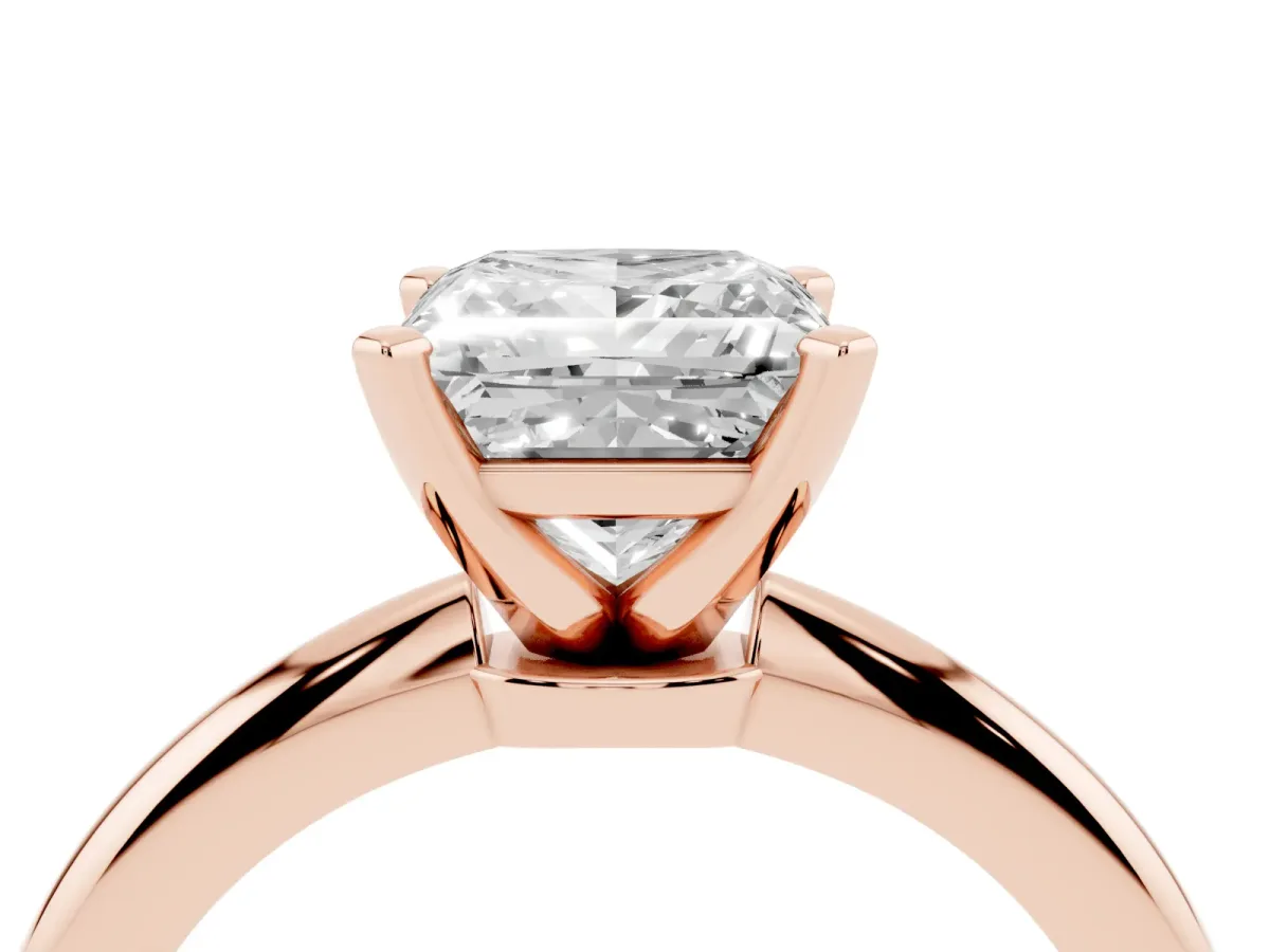Princess Cut Diamond Solitaire Ring with Prong Setting and Classic Band Rose gold