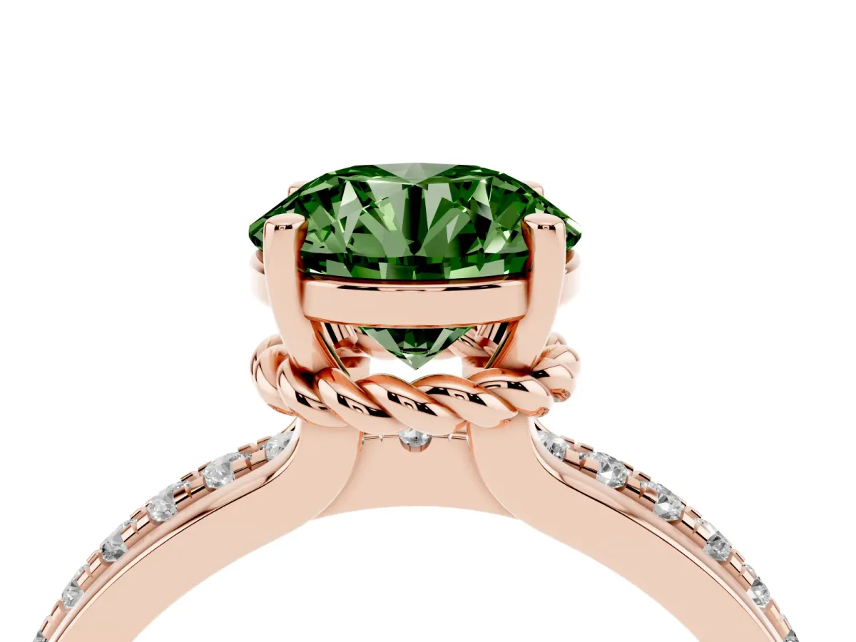 Fancy Green Round Cut Solitaire Diamond Ring with Channel Set Band and Six-Prong Setting Rose gold