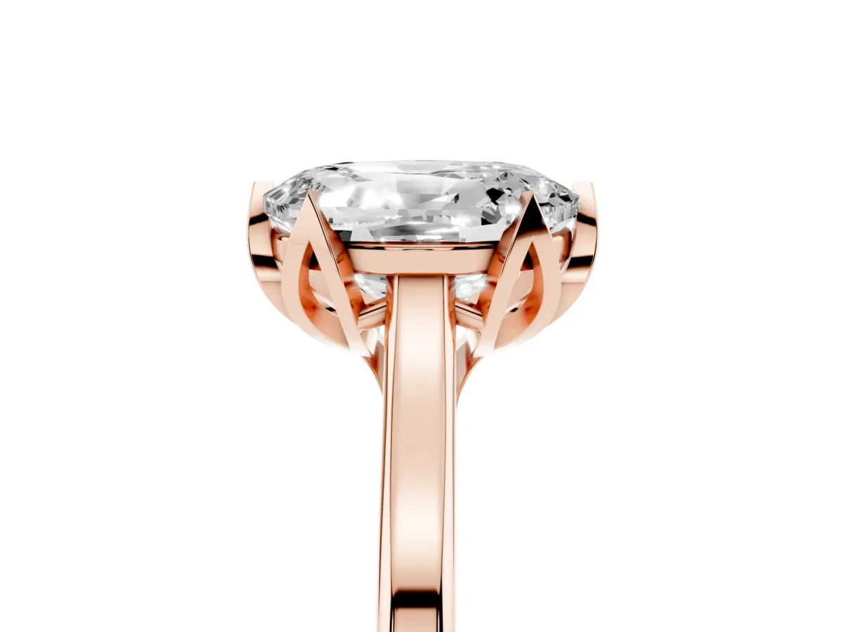 Oval Cut Diamond Solitaire Ring with Flower Prong Setting and Classic Band Rose gold