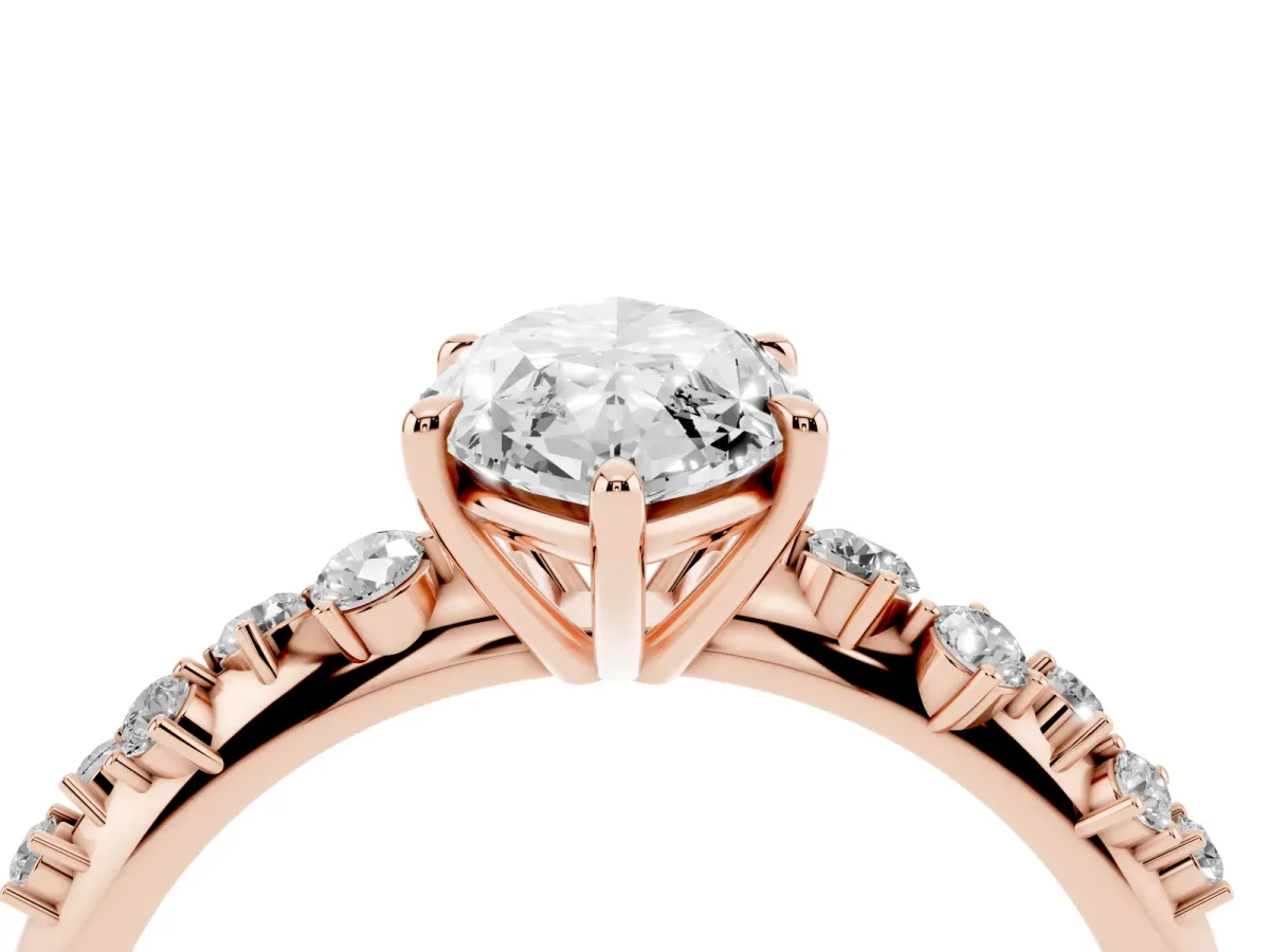 Marquise Cut Diamond Cluster Side Stone Solitaire Ring with Prong Setting Rose gold