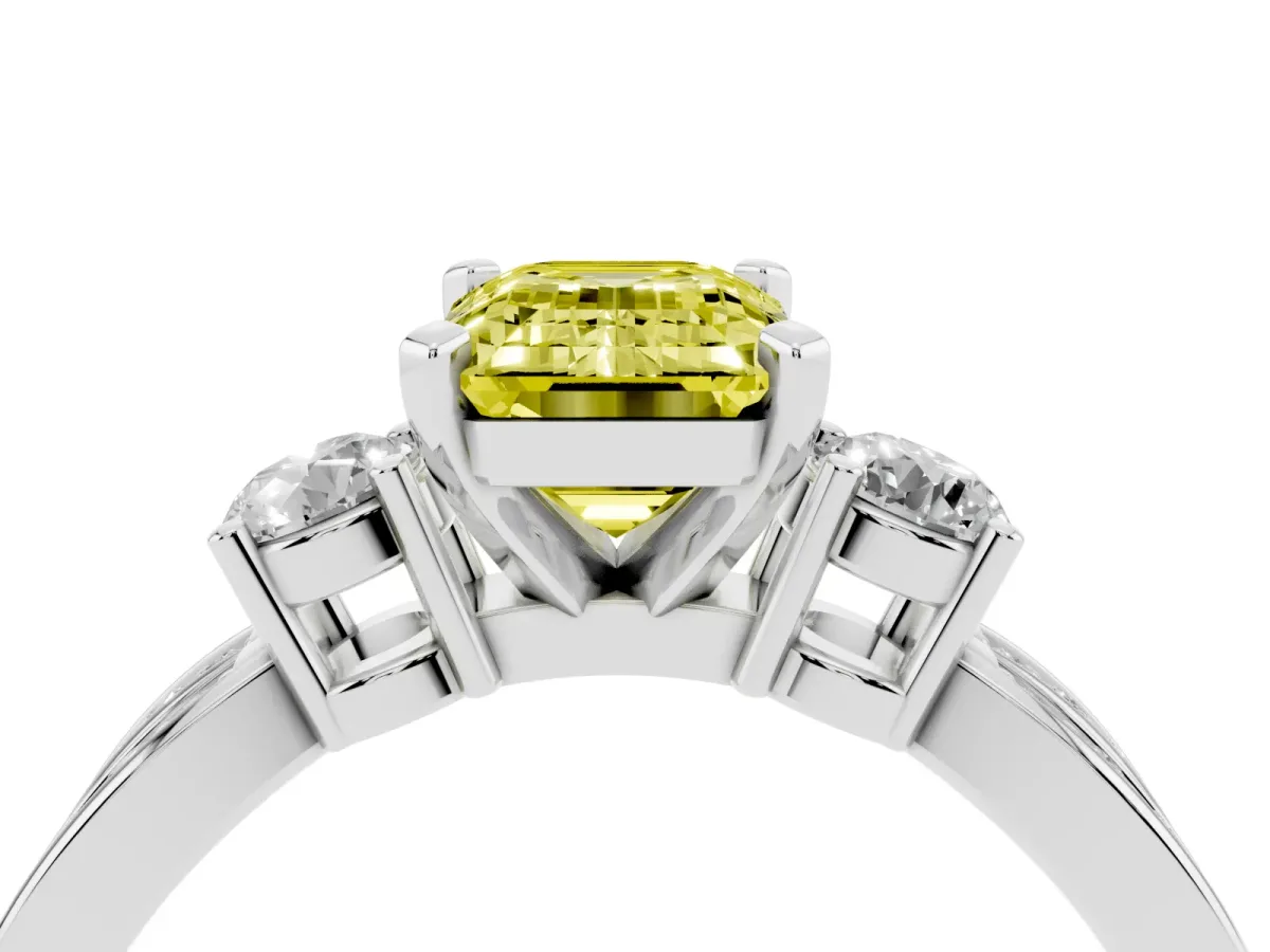 Fancy Yellow Three-Stone Emerald Cut Cut Diamond Twist Band with Prong Setting Platinum