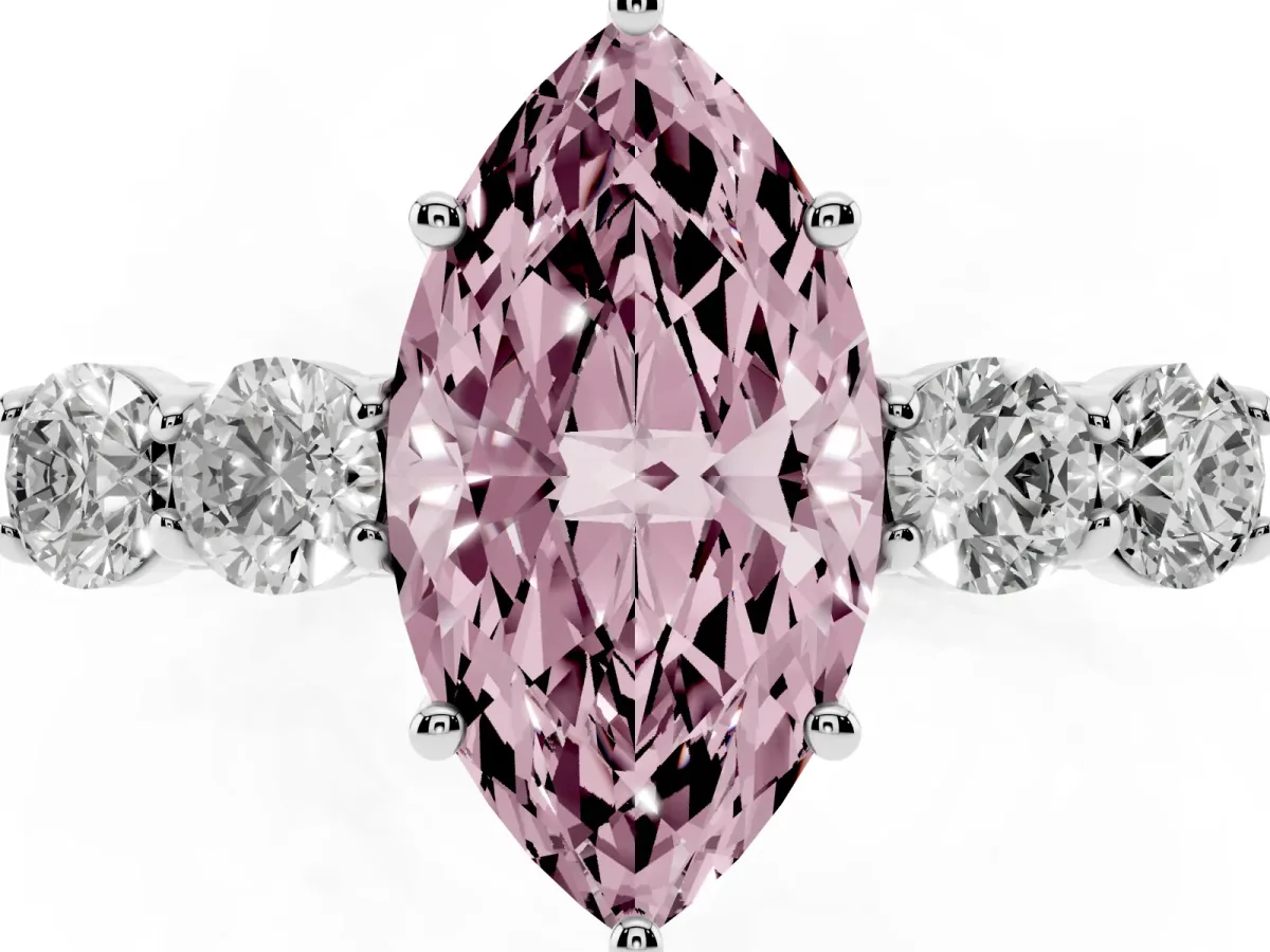 Fancy Pink Marquise Cut Cut Diamond Five-Stone Prong Set White Gold Ring Silver
