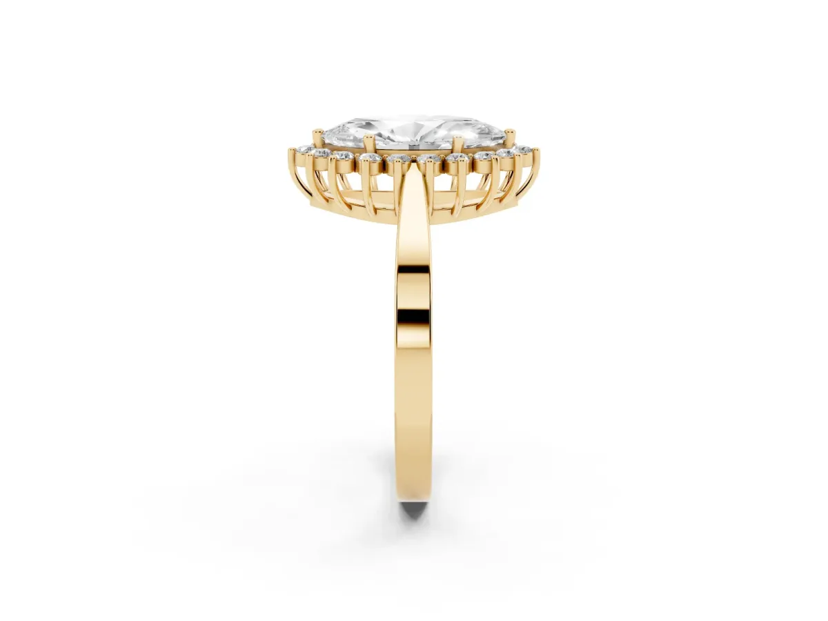 Marquise Cut Cut Diamond Halo Ring with Round Brilliant Halo and Solitaire Band Yellow gold