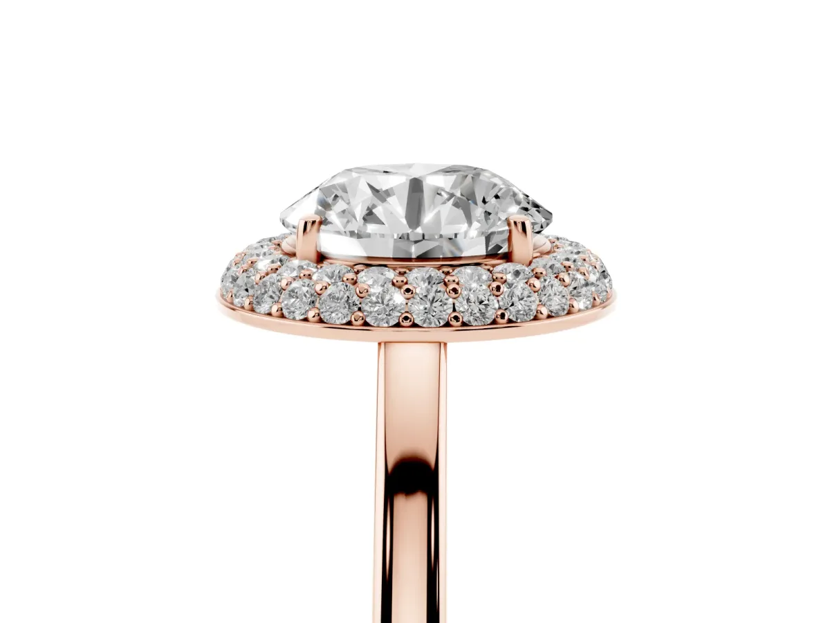 Round Cut Halo Diamond Engagement Ring with Solitaire Band and Four-Prong Setting Rose gold