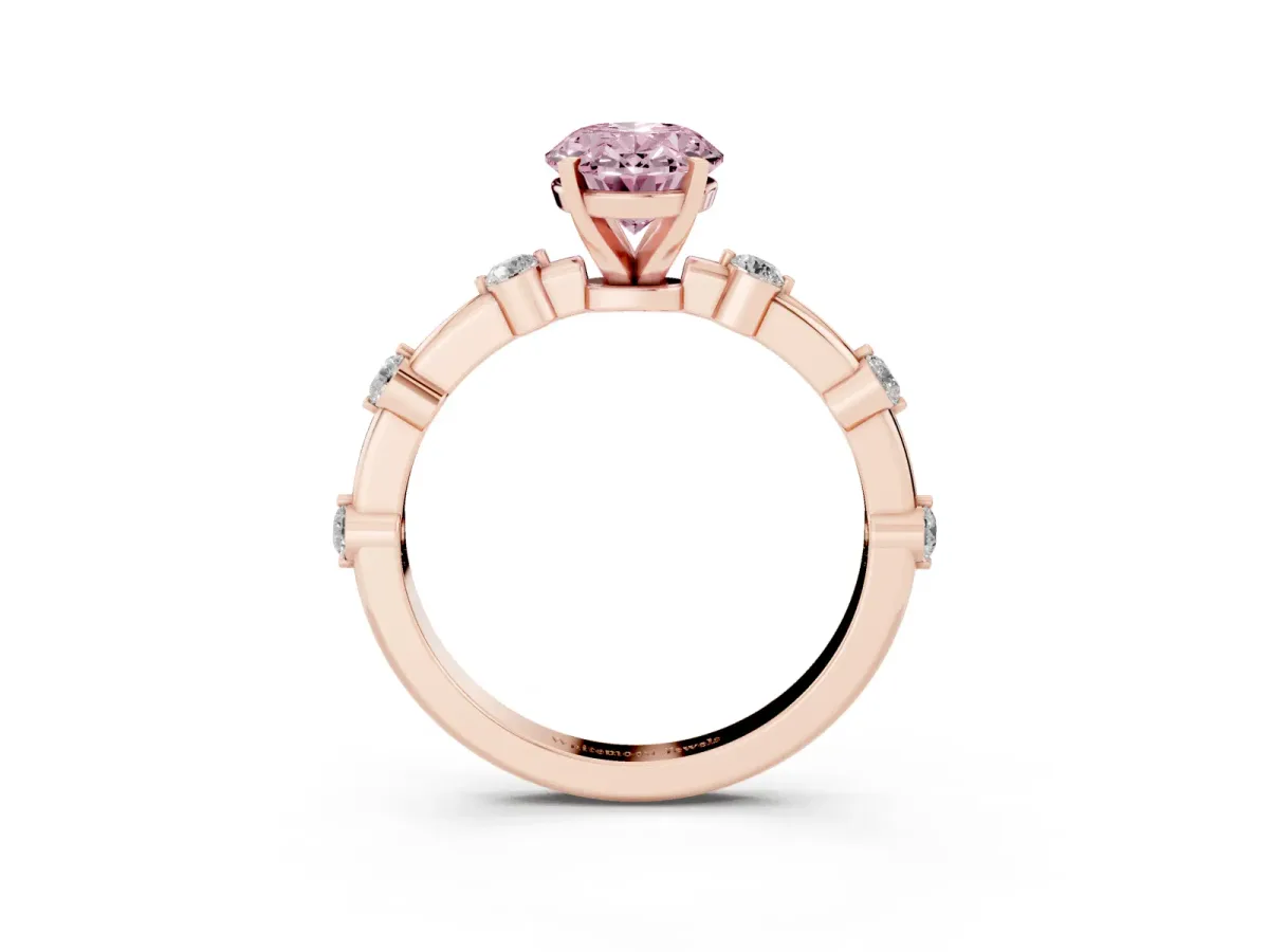 Fancy Pink Oval Cut Solitaire Diamond Ring with Bezel Set Side Stones and Prong Setting Rose gold
