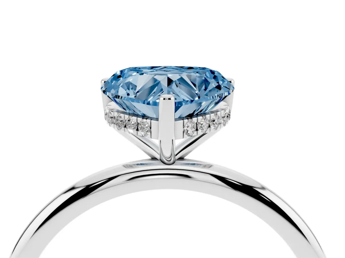 Fancy Blue Heart Cut Cut Solitaire Engagement Ring with Four-Prong Setting and Classic Band White gold