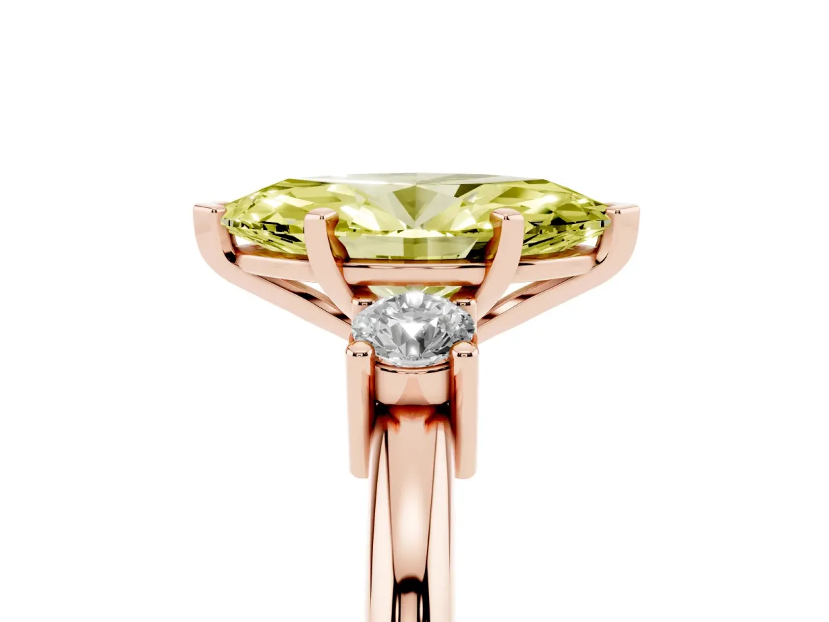 Fancy Yellow Three-Stone Marquise Cut Cut Diamond Solitaire with Prong Setting and Classic Band Rose gold