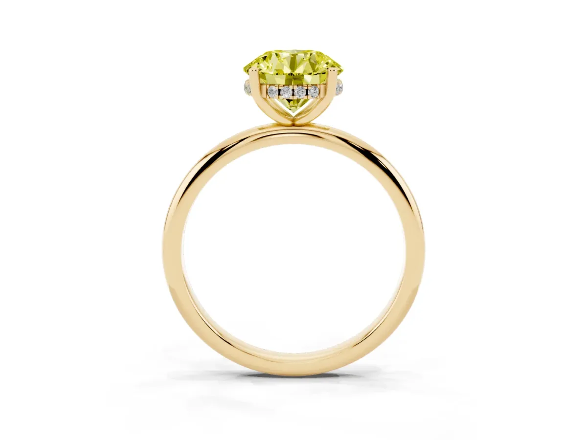 Fancy Yellow Round Cut Cut Solitaire Engagement Ring with Four-Prong Setting and Classic Band Yellow gold