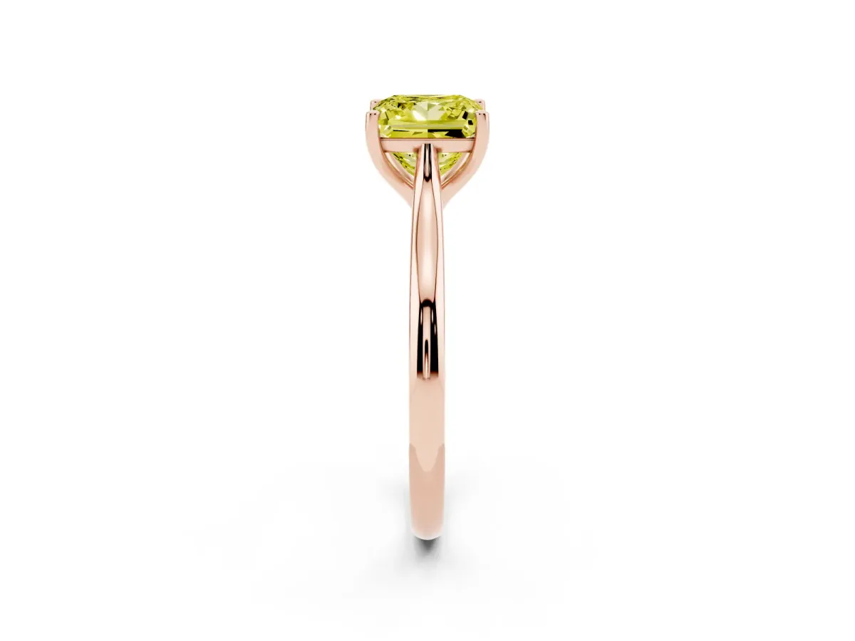 Fancy Yellow Princess Cut Cut Solitaire Ring with Cathedral Band and Four-Prong Setting Rose gold