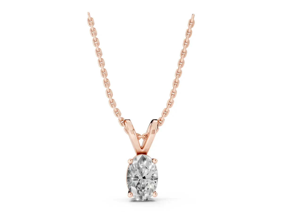 Oval Solitaire Diamond Prong Pendant Rose gold