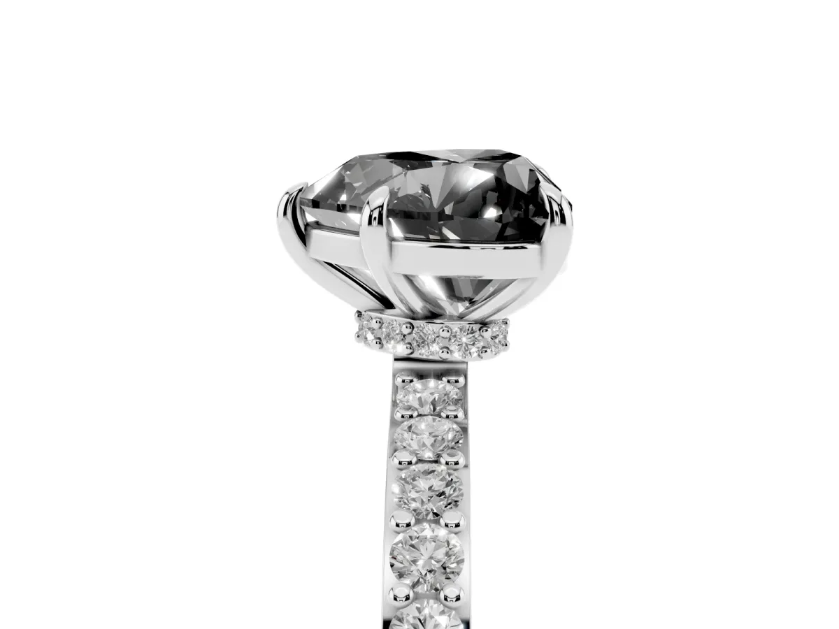 Fancy Black Heart Cut Diamond Pavé Engagement Ring with Round Accents and Prong Setting Platinum