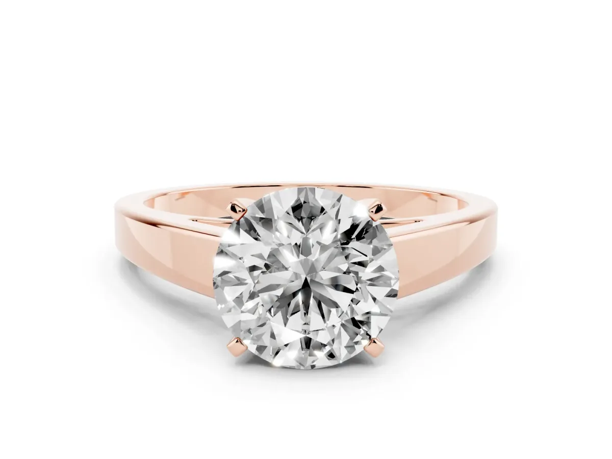 Round Cut Solitaire Engagement Ring with Four-Prong Setting and Tapered Band Rose gold