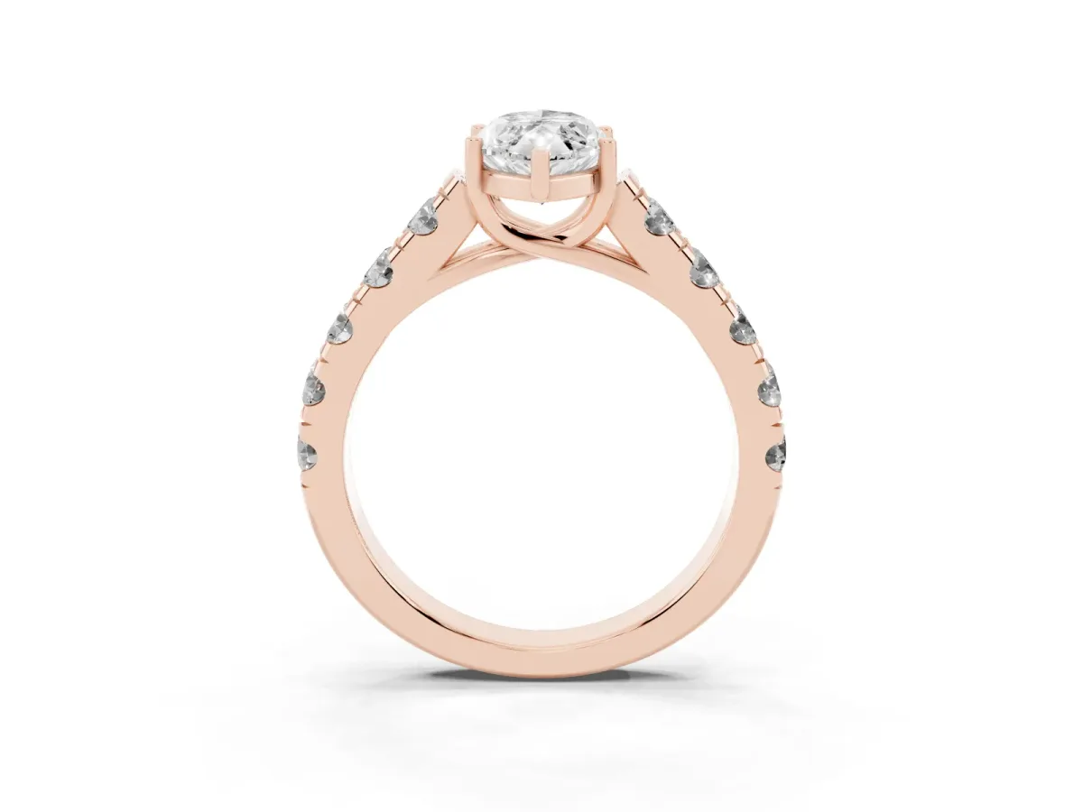Marquise Cut Cut Diamond Solitaire Ring with Micro Pave Band and Prong Setting Rose gold