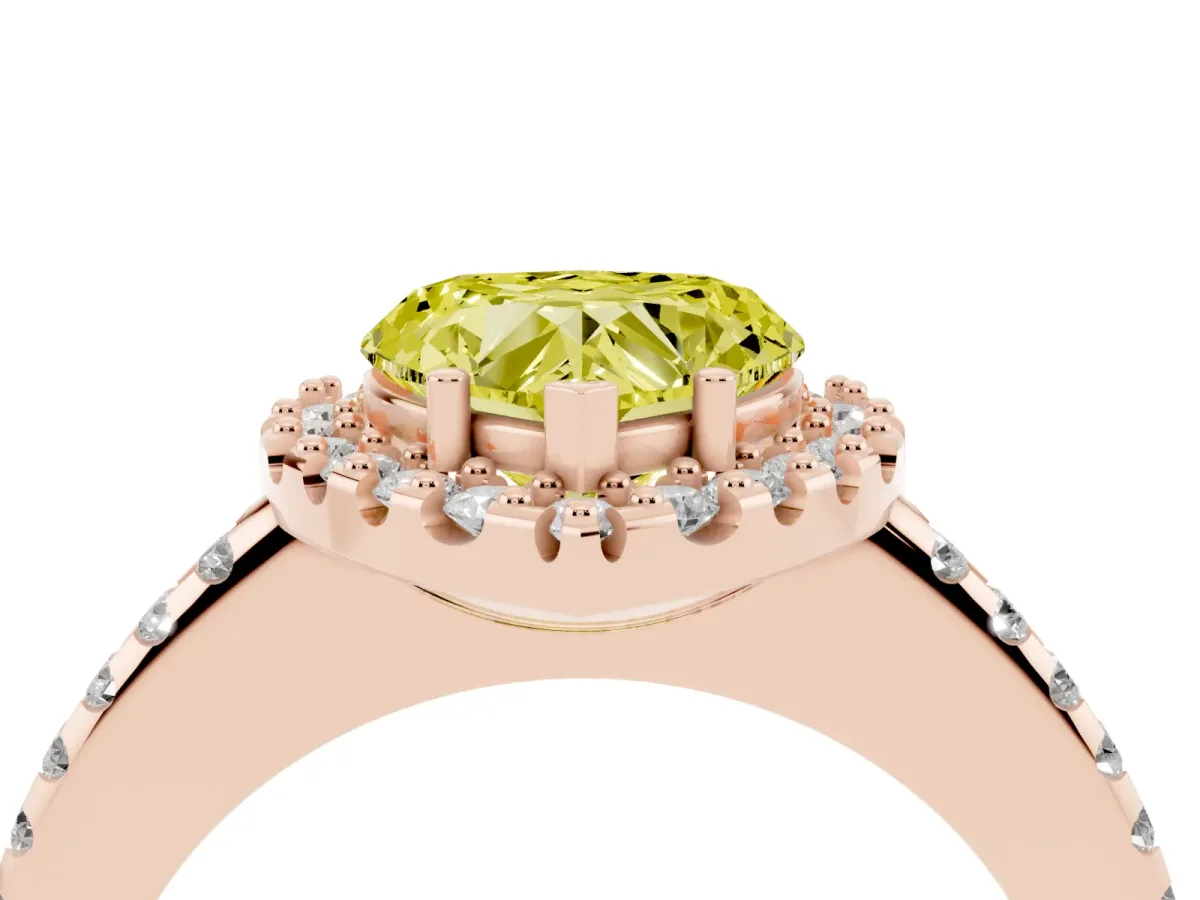 Fancy Yellow Heart Cut Diamond Pavé Halo Ring with Four-Prong Setting Rose gold