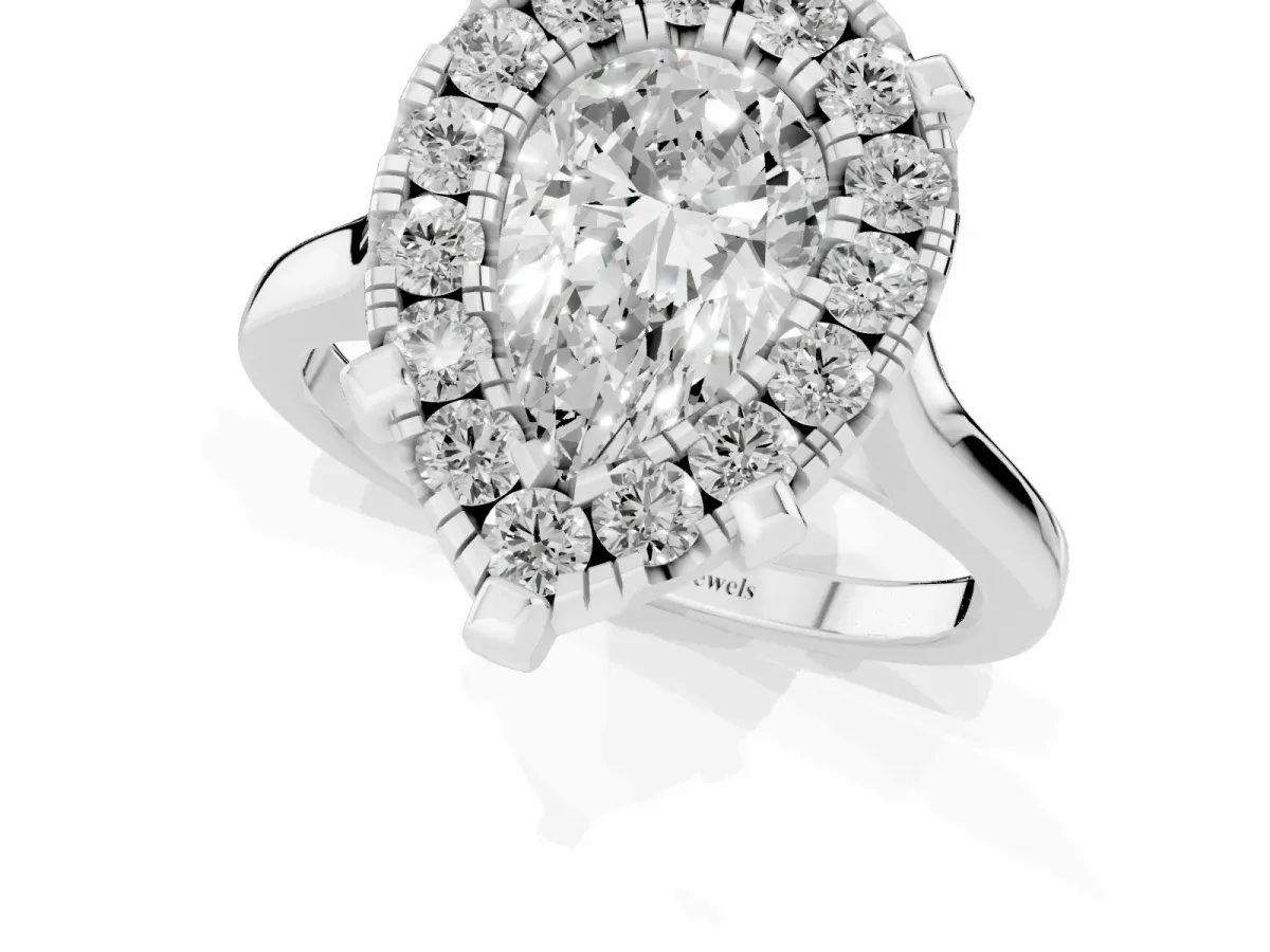 Pear Cut Diamond Cluster Halo Solitaire with Four-Prong Setting Platinum