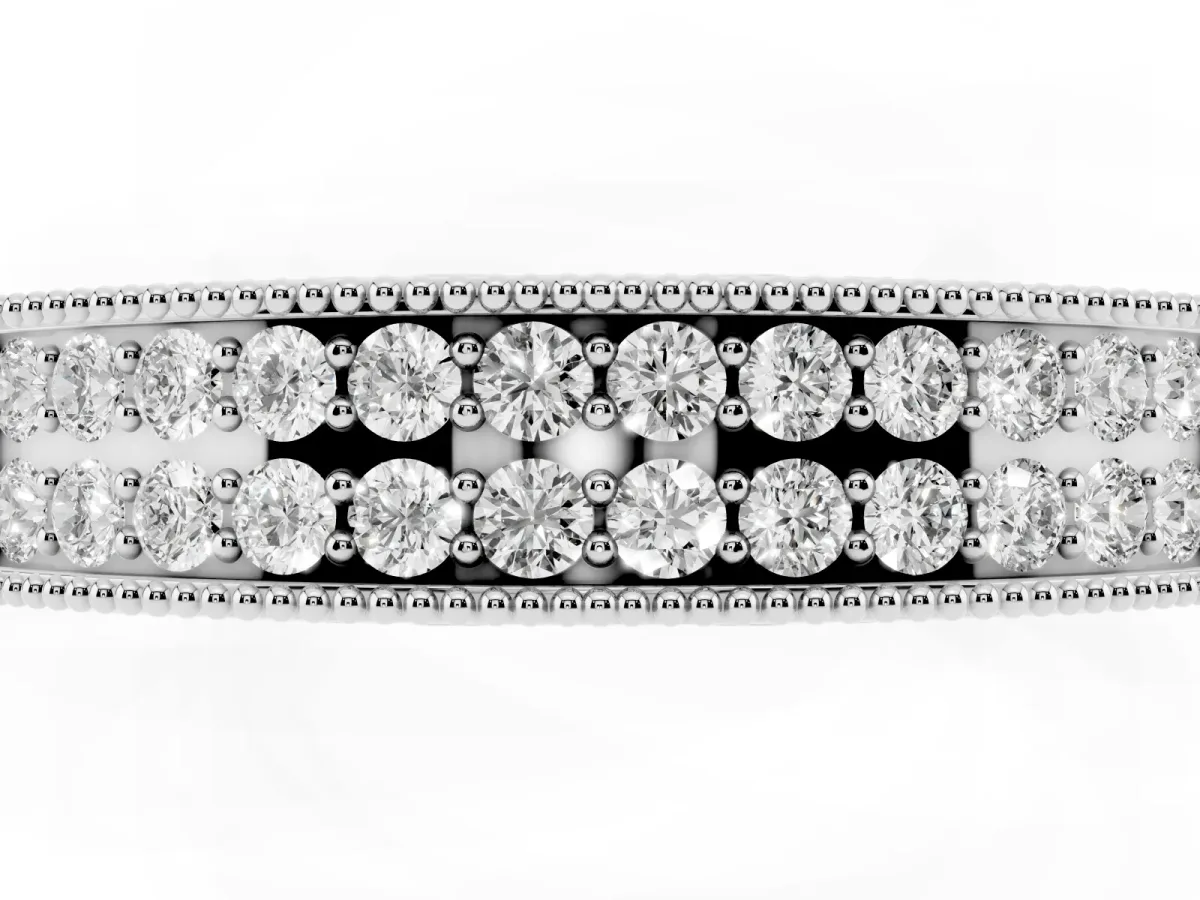 Pavé Round Diamond Eternity Band with Milgrain Edge Silver