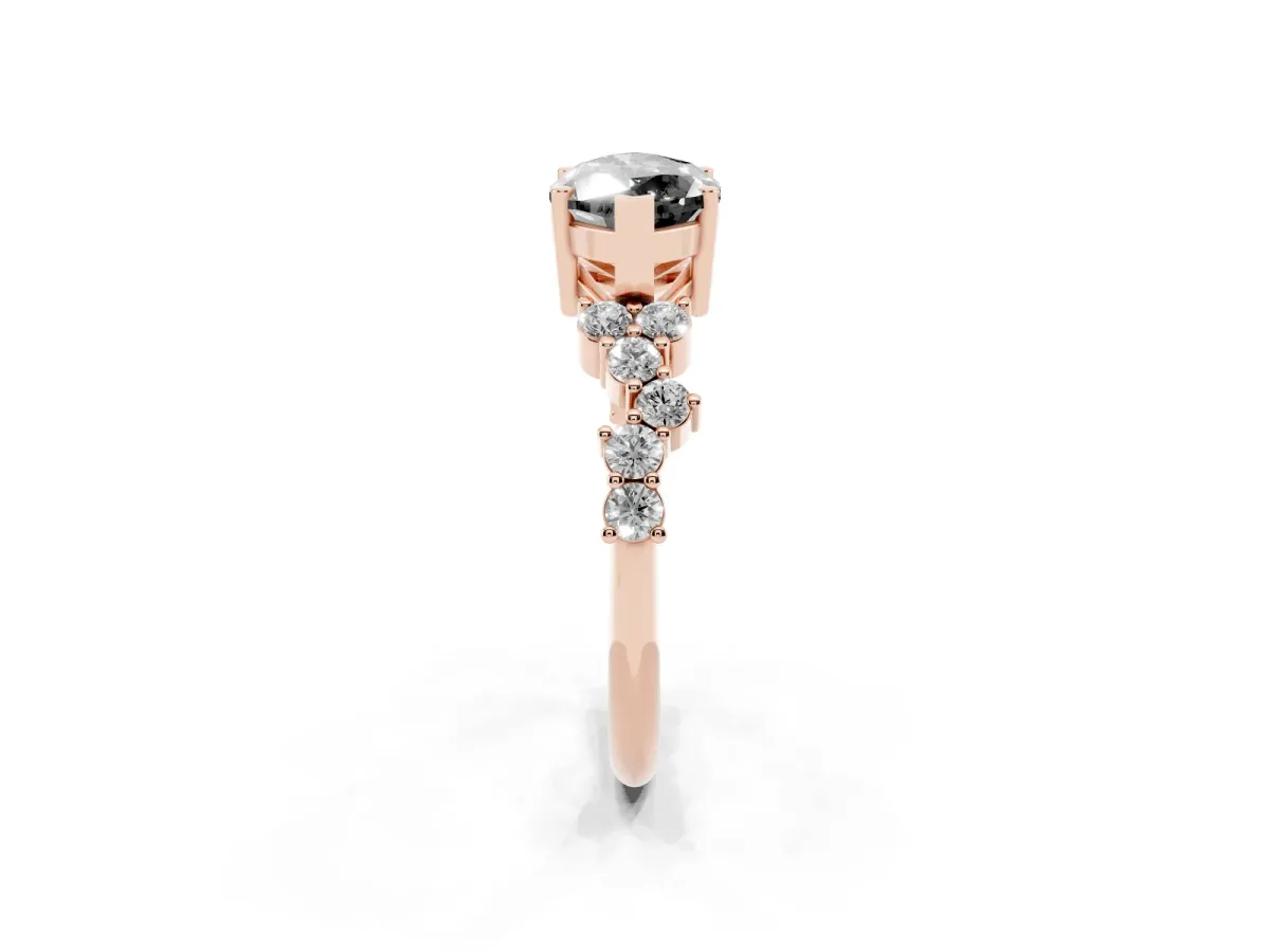 Fancy Black Marquise Cut Diamond Scattered Round Accent Ring with Prong Setting Rose gold