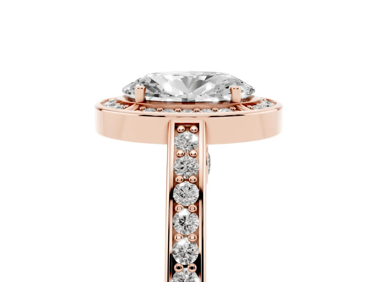 Oval Cut Cut Halo Pave Split Shank Prong Setting Ring Rose gold